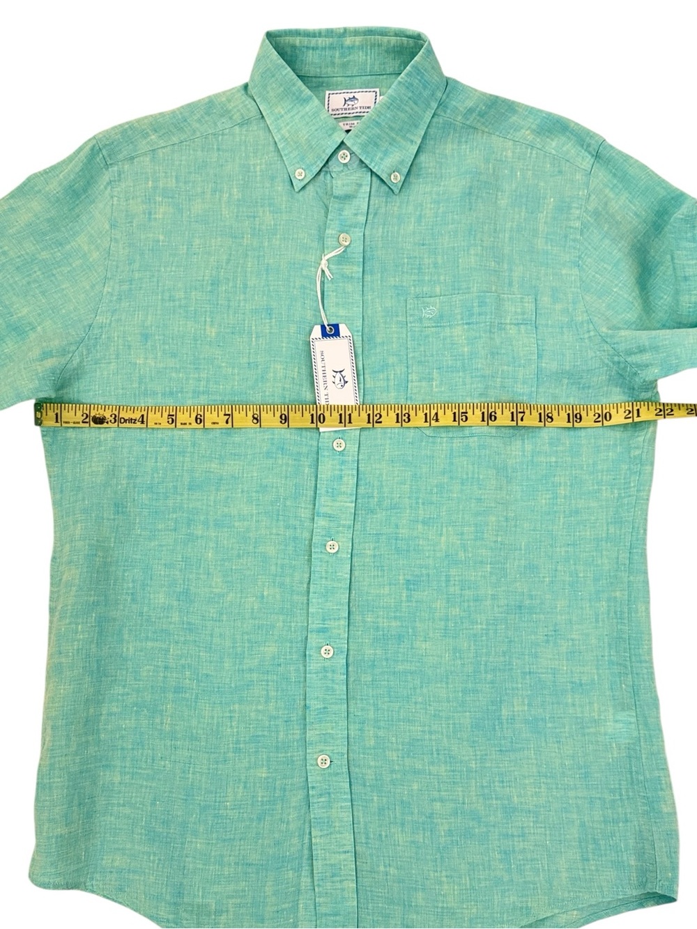 Southern Tide 100% Linen Aqua Turquoise Button Down Shirt Coastal Preppy Medium - Picture 9 of 16